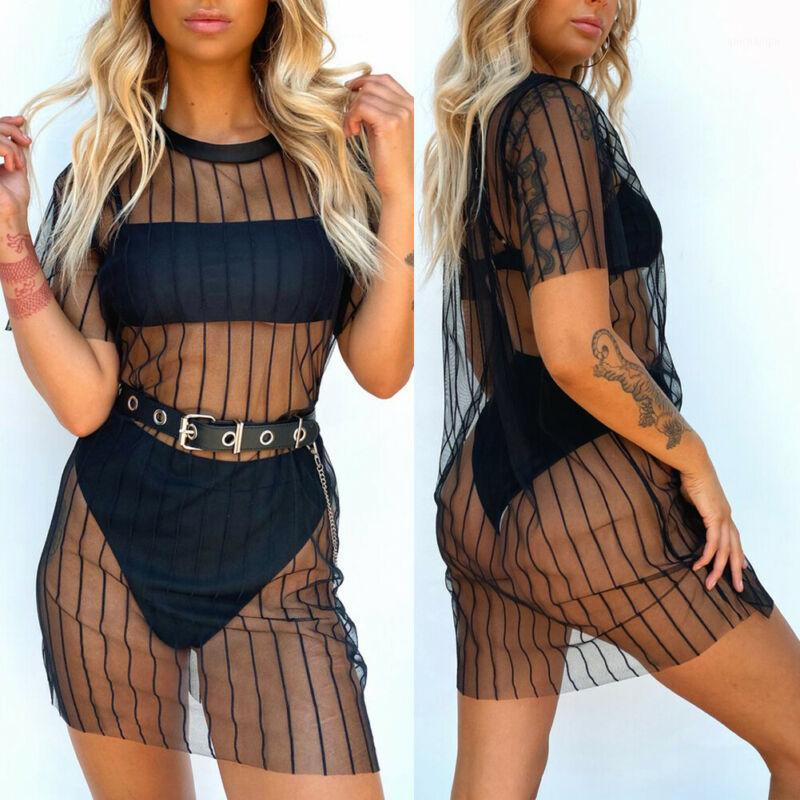 

Women's Beachwear Swimwear Bikini Beach Wear Cover Up Stripe Ladies Summer Dress1