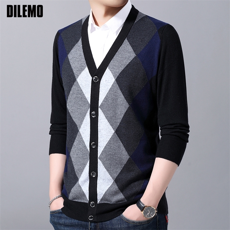 

New Fashion Brand 6% Wool Sweaters Mens Cardigan Jumpers Knit V Neck Autumn Slim Fit Patterns Slim Fit Casual Men Clothes 201105, Green