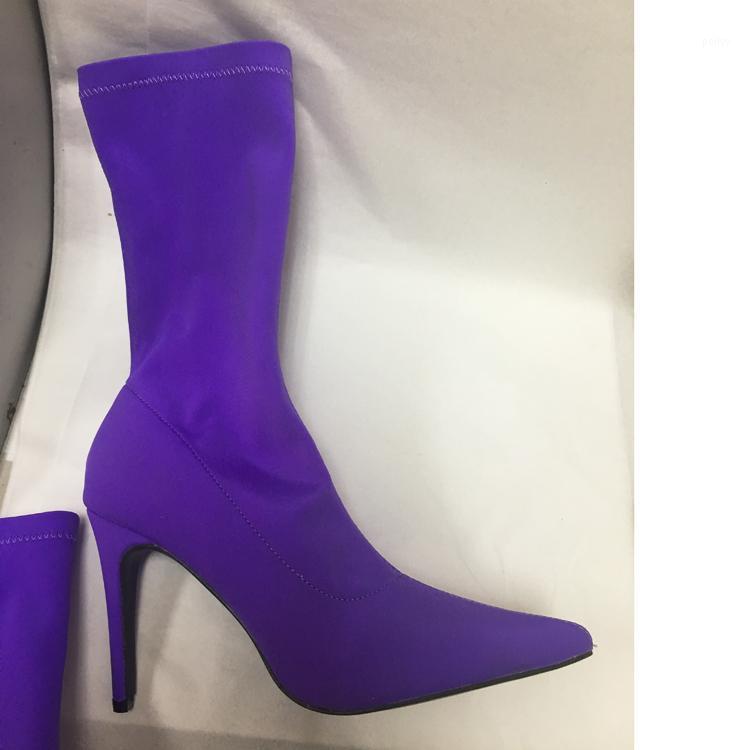 

Fashion Slim Calf Boots Purple Green Short Boots Pointed Toe High Heel Winter Boot1, Black