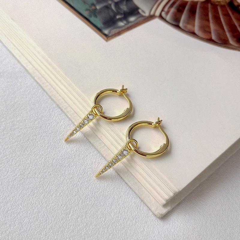 

Women's Authentic 925 Sterling silver Gold Spike zirconia Hoop Huggie Earrings zircon + FINE jEWELRY tlE231