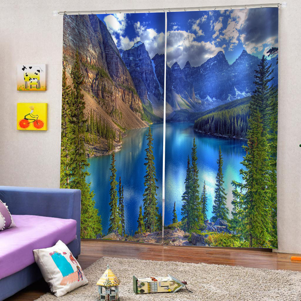 

Custom nature scenery landscape curtains new window balcony thickened windshield blackout curtains, Green