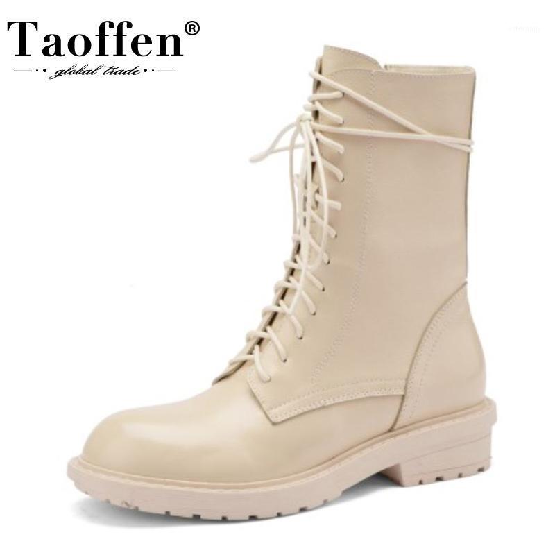 

Taoffen Women Mid Calf Boots Shoes Round Toe Low Heel Lace Up Zipper Cool Shoes Casual Solid Color Ladies Footwear Size 33-401, Black
