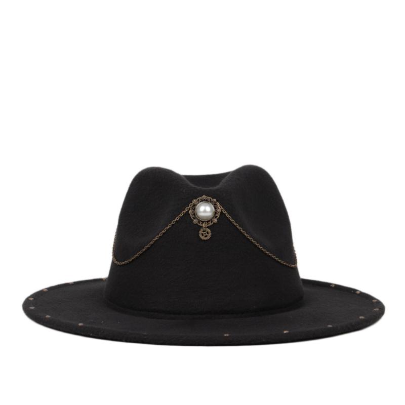 

Retro Women Men Handmade Punk Fedora Hat Acrylic Gems Wide Brim Jazz Cap Winter Panama Sun Sombrero Hat 2 Size, Black aqh