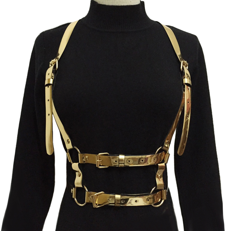 

new Women Sexy Harajuku Garters color Leather Body Bondage Cage Sculpting Harness Waist Belt Female Straps Suspenders Dress Belt 1012, Black