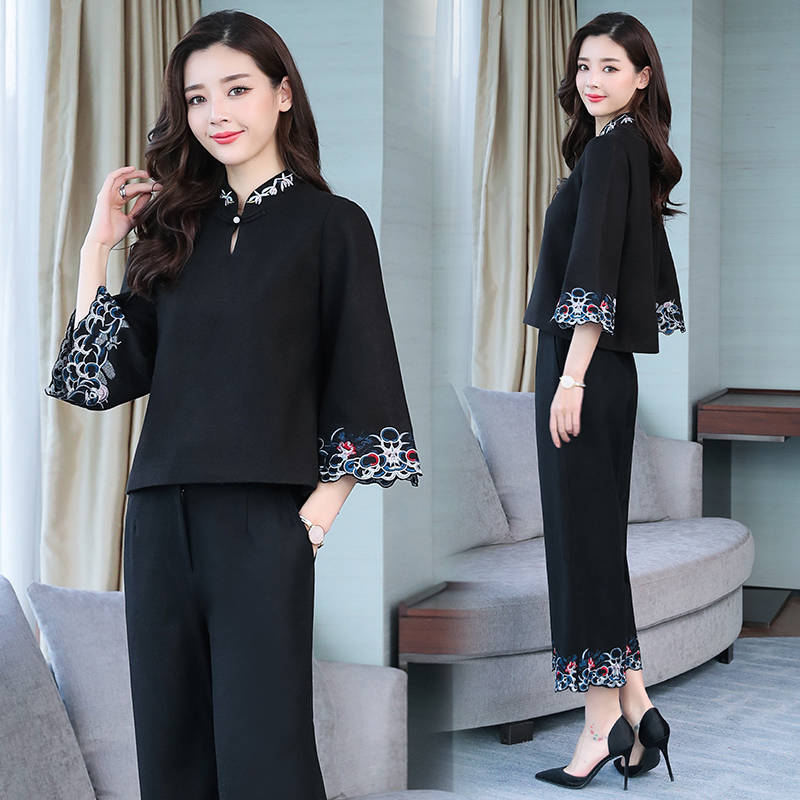 

Pieces Set Two Chinese Style Train Summer Clothes Assembly Piece Ample Legpants 2 Suit for Women Office Lady Cm85, Coral red