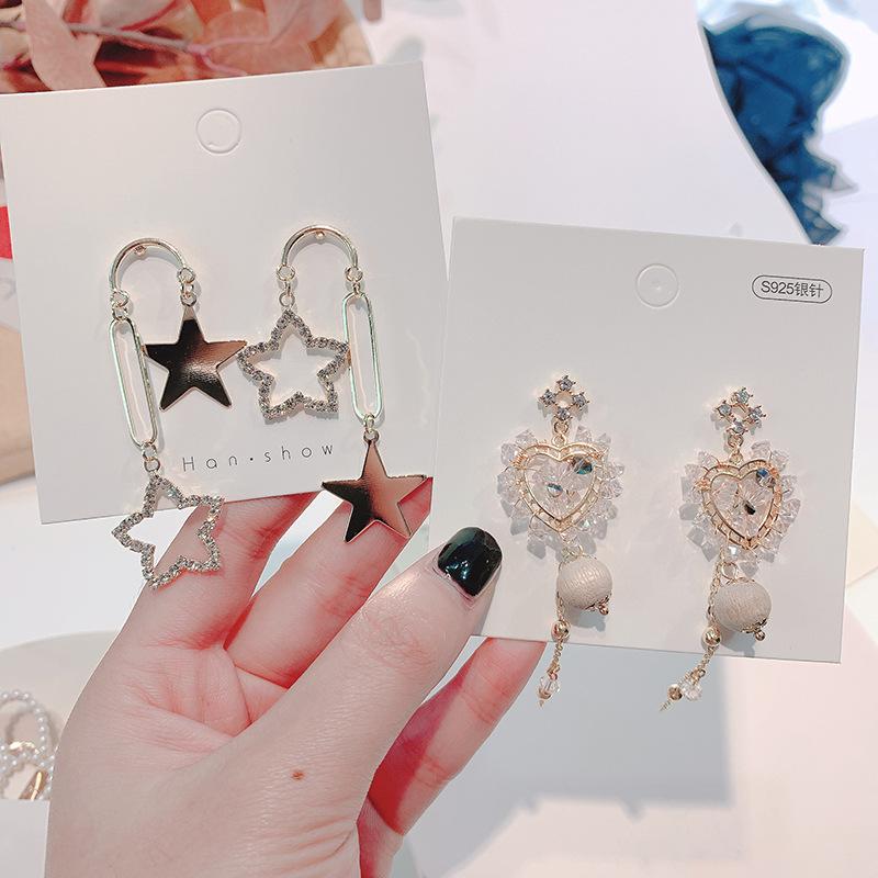 

New Heart-shaped Asymmetric Pearl Crystal contracted Fashion Long Women Drop earrings