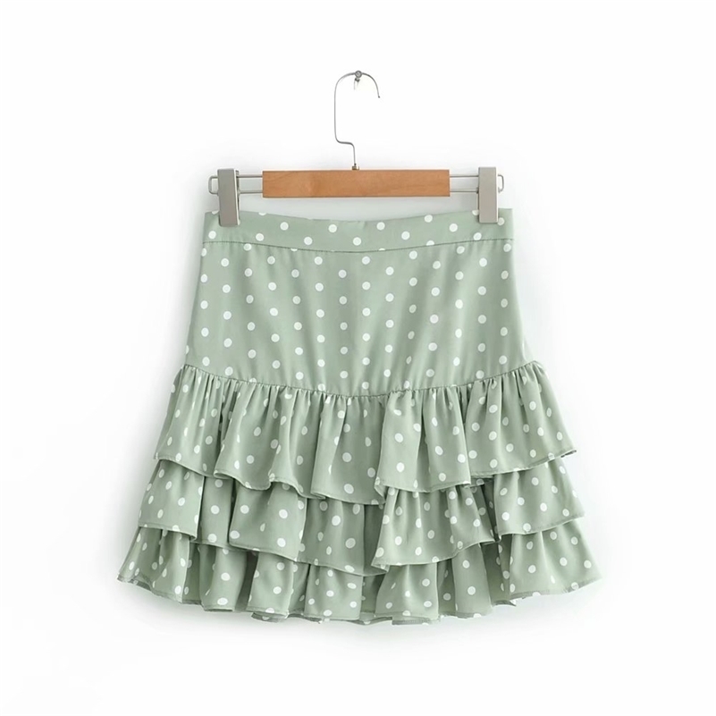 

Women 2019 Polka Dot Print Za Green Mini Skirt Summer Fashion Female Pleated Ruffles Skirts For Sweet Lady faldas mujer moda T200712, Red