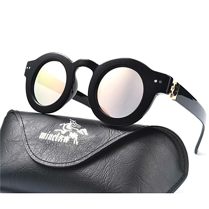 

MINCL/2020 new frame rice nails sunglasses women round sunglasses fashion ladies classic black frame glasses UV400 LXL