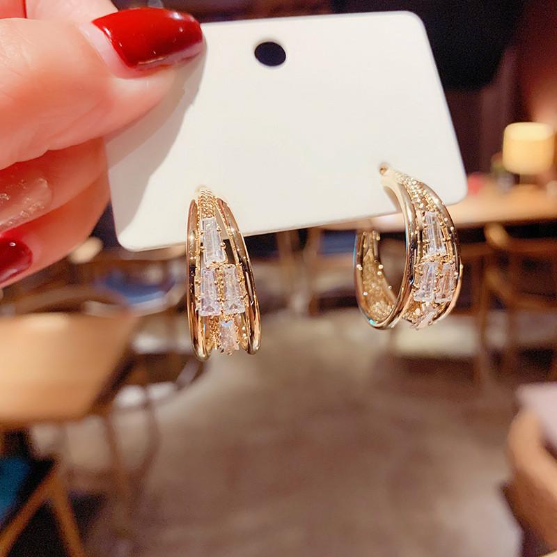 

Micro-inlaid Zircon Light Luxury Beautiful Earrings European and American Wild Simple Earrings Exquisite and Elegant