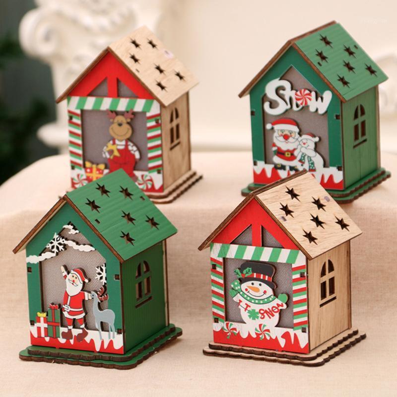 

Christmas Tree Decor Log Cabin Cartoon DIY Painted Wood House hanging Toys Desktop Car Ornaments Tree Pendant for Party New Year1
