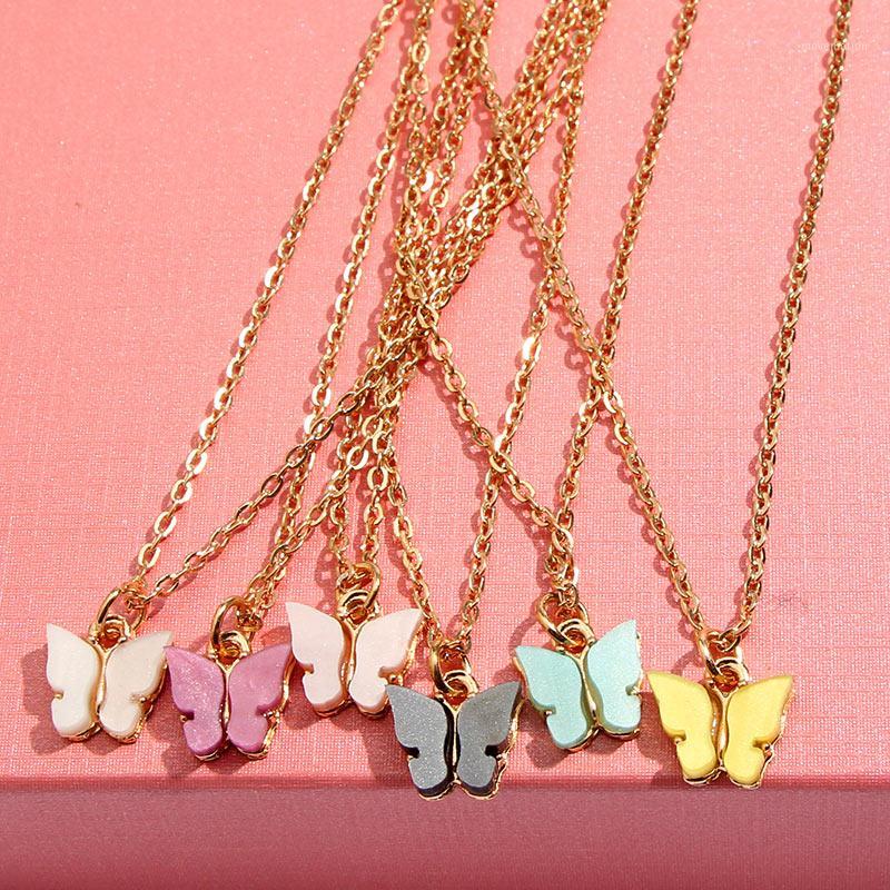 

Flatfoosie Fashion Sweet Resin Butterfly Necklaces For Women Long Chain Personality Statement Pendant Necklace Wedding Jewelry1