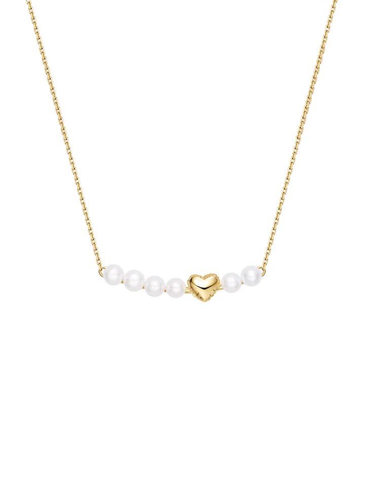 

Chains Mini Natural Freshwater Pearl Choker With Gold Plated Heart Necklace Jewelry