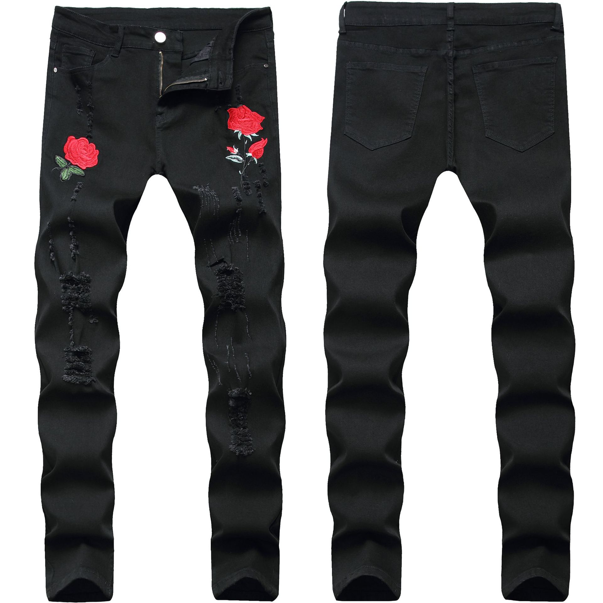 

Skinny Mens Black Jeans Cool Men Ripped Jeans Embroidery Stretch Slim Fit Denim Biker Jeans Hip Hop Men Streetwear 1855-1#, Blue