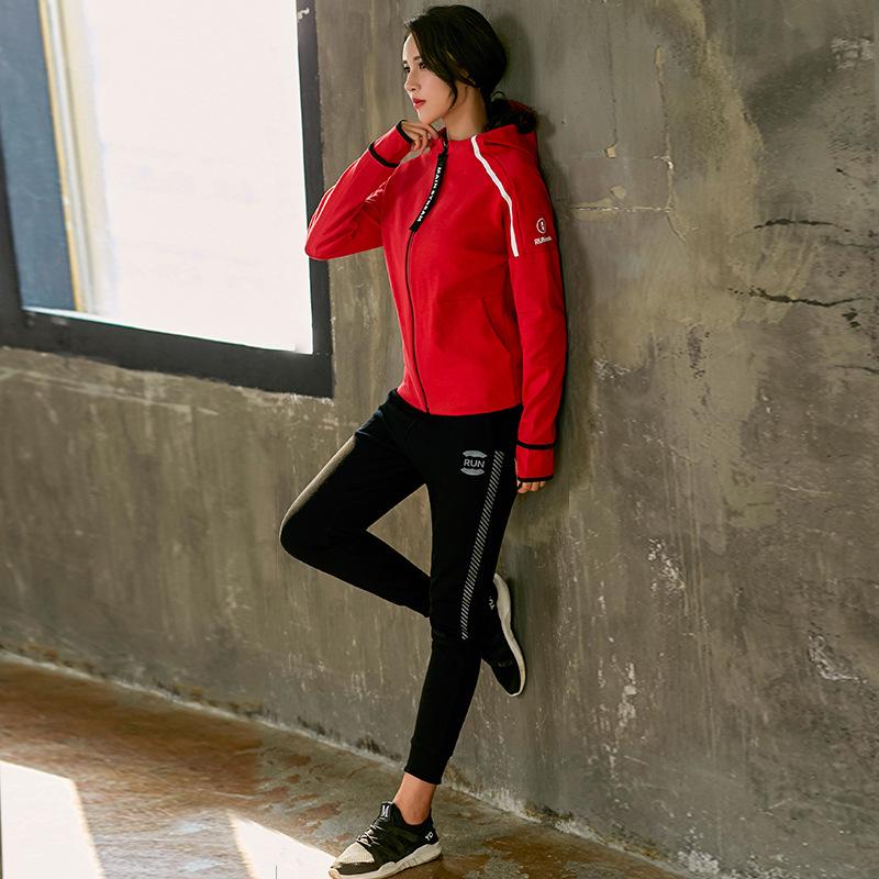 

2PCS Women Yoga Set Sport Suit Autumn Hooded Jacket Loose Running Jogging Gym Workout Casual Set Sportswear Sweatshirt+pant, White 01