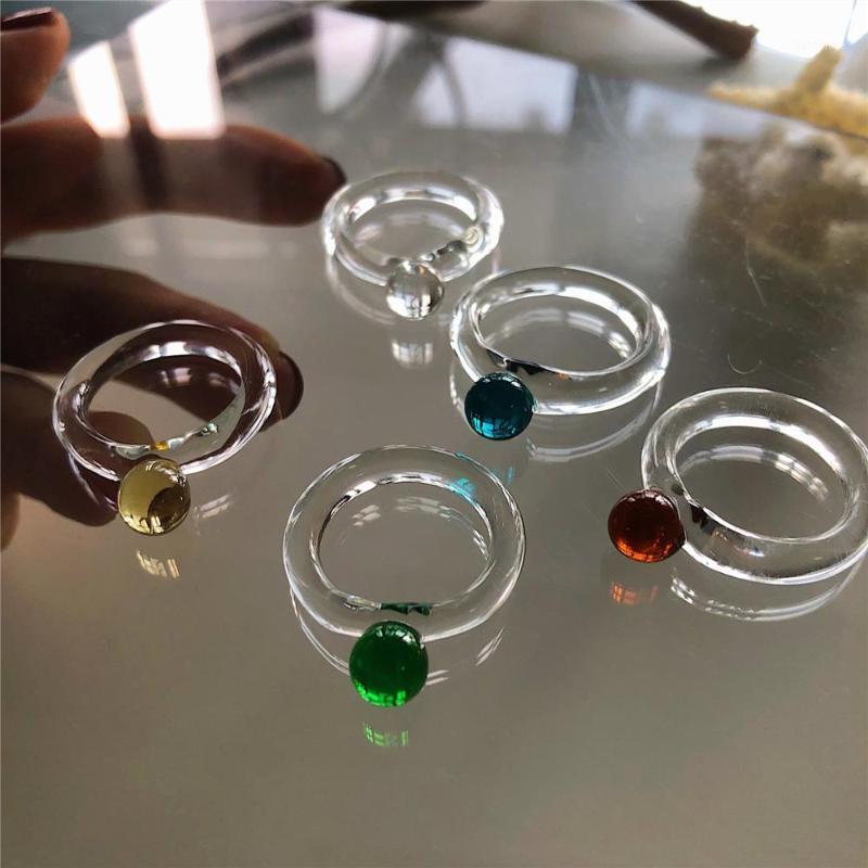 

Economical high quality transparent single ball polychromatic resin ring.Ins environmental protection pure feeling style1
