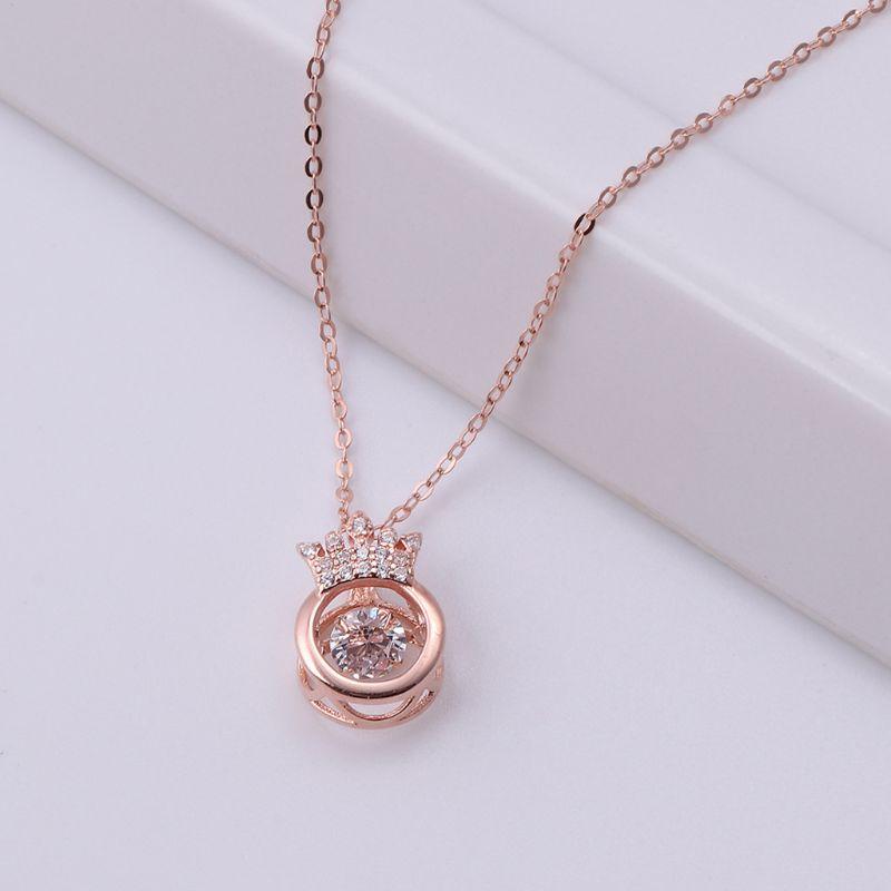 

Copper Inlaid Zircon Necklace Imitation Crystal Crown Pendant Lady Necklaces