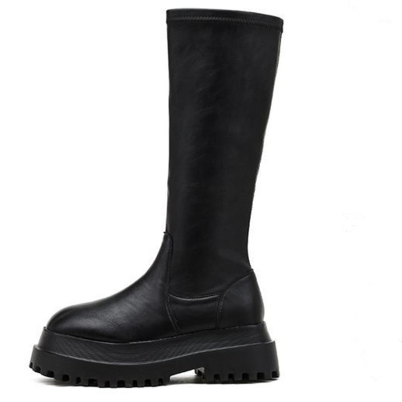 

NEWDISCVRY 2020 Autumn New Arrival Design mid-calf Boots Women Cool High Platform Boots Wedges Shoes Woman1, Black short style2