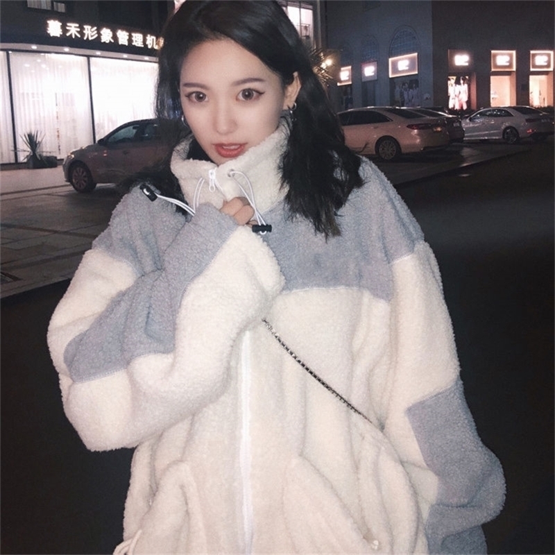 

Embroidery Imitation Lambswool zip-up clothes women hoodie Autumn Winter Korean style velvet tops oversize sweatshirt 201216