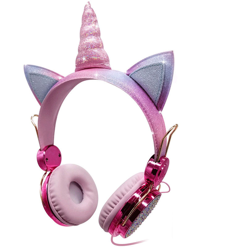 

Electroplate Cute Cat Unicorn Cartoon Christmas Gift Comfortable Wired Earphones Headphones with Mic Microphone Speaker for Kids