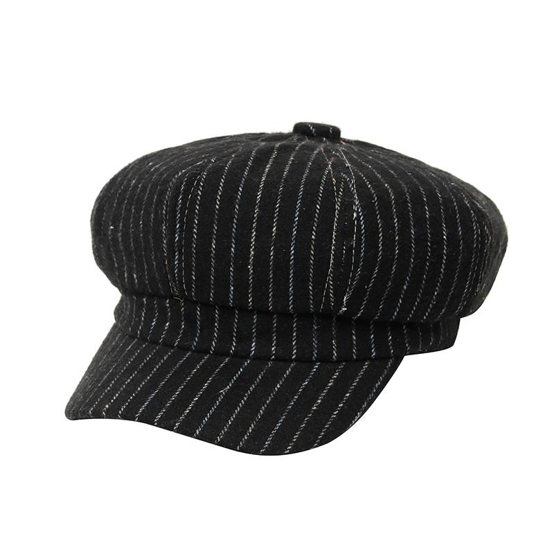 

Wool Felt Newsboy Caps Men Grey Herringbone Flat Stripe Caps Women British Gatsby Cap Autumn Winter Thicken Warmer Hats, Black