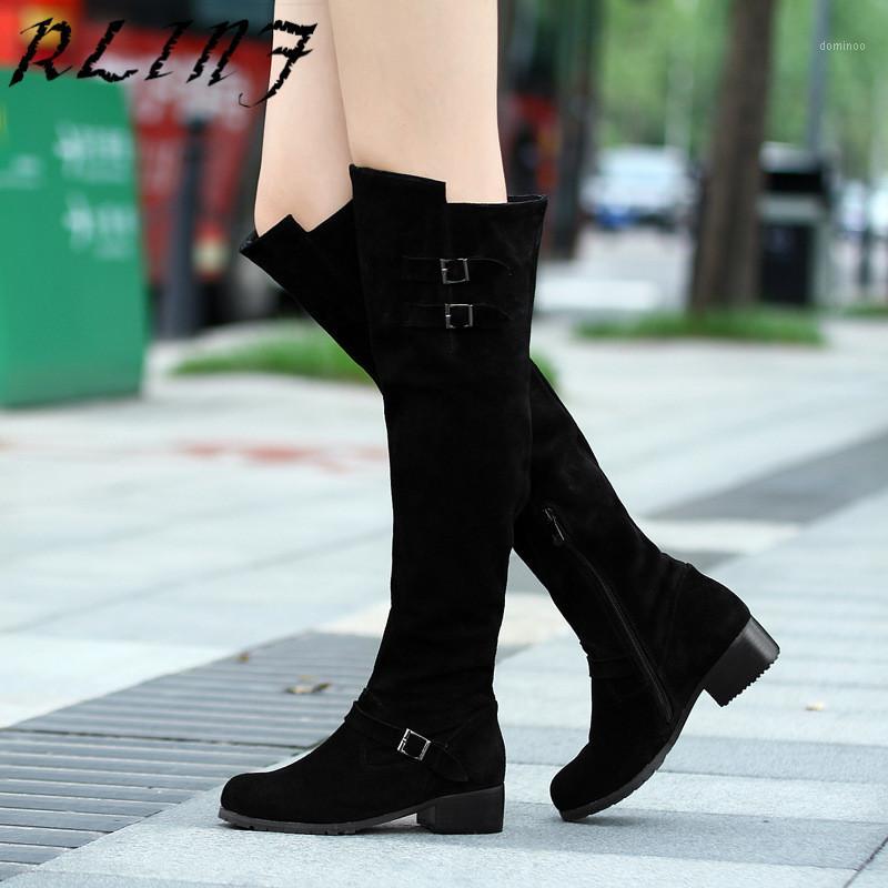 

RLINF Cotton Boots Full Leather Over The Knee Boots Frosted Leather Flat 2020 New Knee High Heels SIZE 30-451, Black