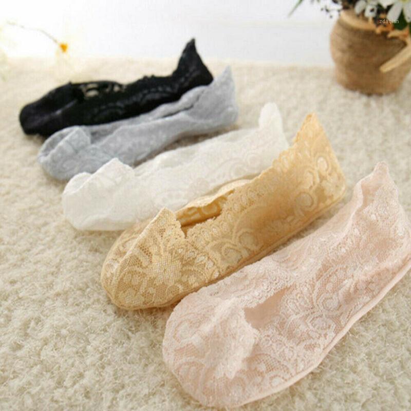 

Women Lace Sock Slipper Ladies Invisible Nonslip Loafer Lace Boat Liner Low Cut Cotton Boat Socks1, White