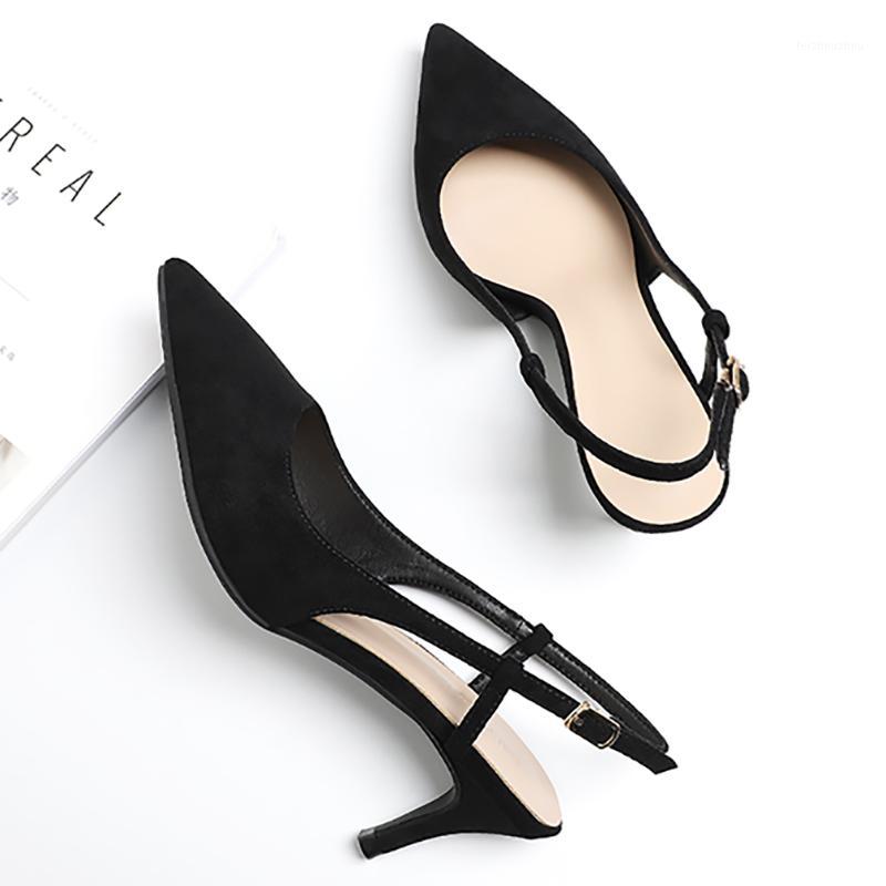 

2020 Women's Summer Pointed Toe Sandals Heel Shoes Woman 6cm High Heels Slingbacks Shoes Female Thin High Heels Flock Pumps1, Beige