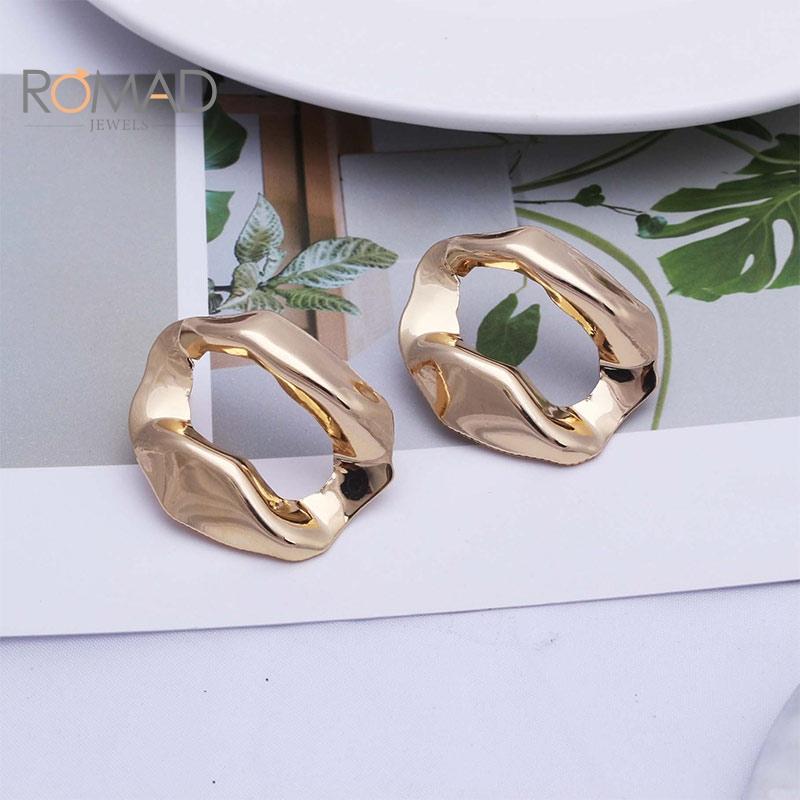 

Hoop & Huggie ROMAD European And American Minimalist Metal Earrings 2021 Geometric Hollow Retro For Women Aretes De Mujer #P55