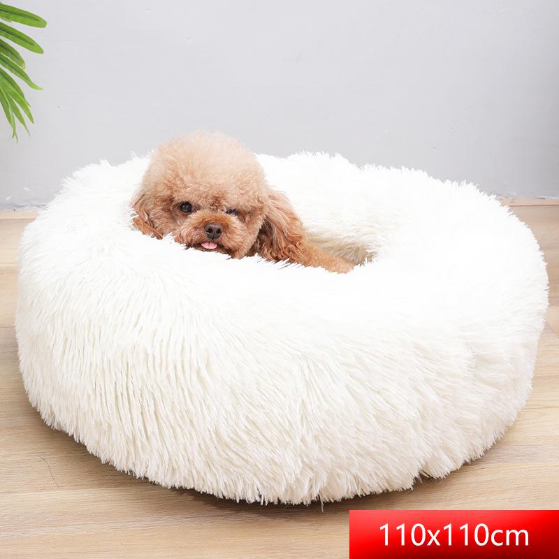 

large 110cm Round Washable mat Soft Velvet Dog Bed Plush Dog Kennel Mats For comfortable Pets Bed home decoration p0488, White