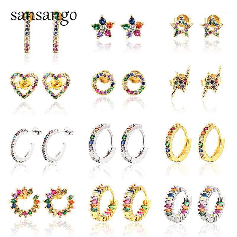 

New Round Love Heart Inlaid Zircon Shine Gold Color Copper Crystal Stud Earrings For Women Female Elegant Tear Earrring Jewe1