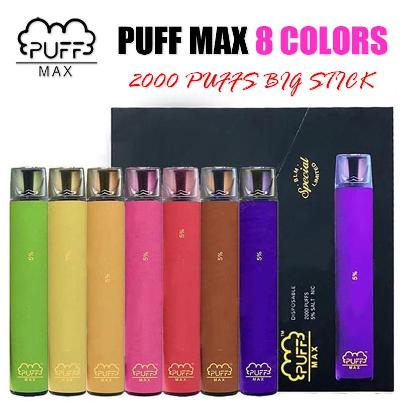 

Newest Puff Max XXL Plus Bars 2000 puffs Disposable Vapes Pod Device Pen 8 Colors 650mah Big Stick