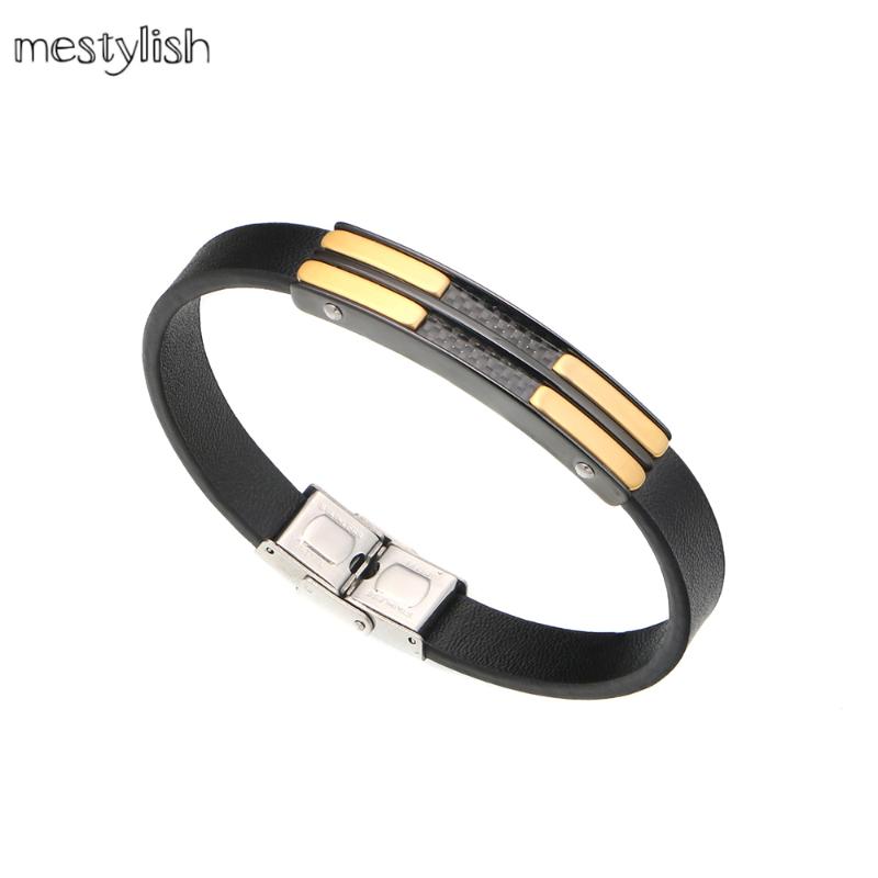 

Mestylish Men's Leather Bracelet Classic Simple Style Stainless Steel Push Button Handsome Customizable Gold Black Jewelry Gift