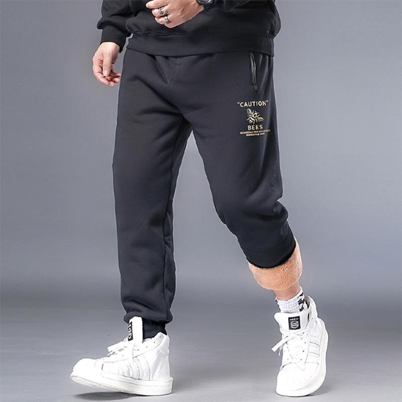 

6XL 7xl Large Size Winter Casual Pants Cashmere Thickened Warm Leggings Elastic Waist Fat Men's Jogger mMedium High Waist Pants, Black