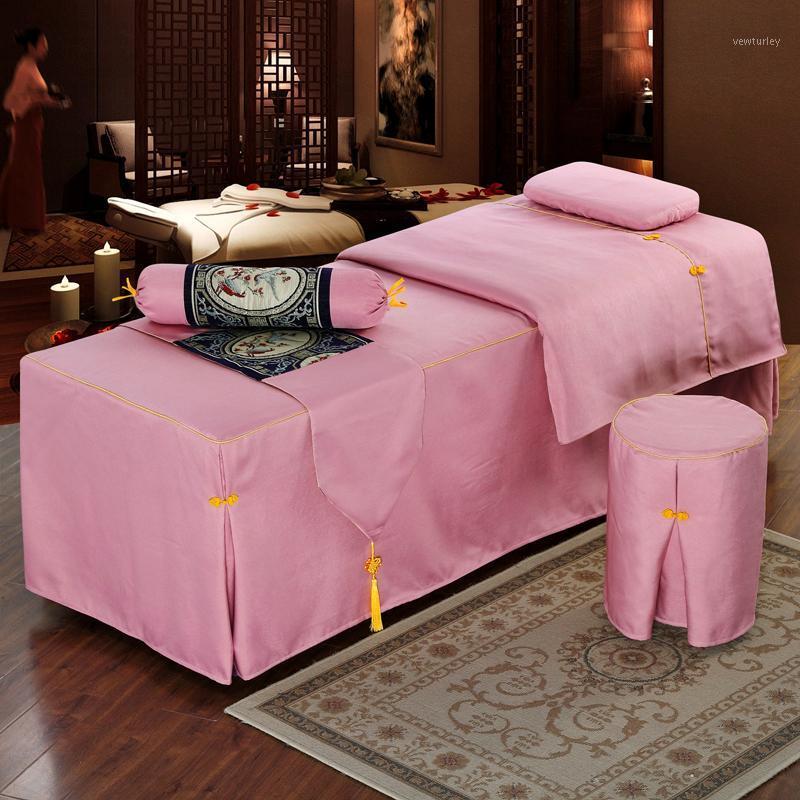 

New Cotton Linen Cosmetic 70x190cm Bedcover Quilt cover Pillowcase Stool cover Bedding Set 4PCS #6191, Color 07