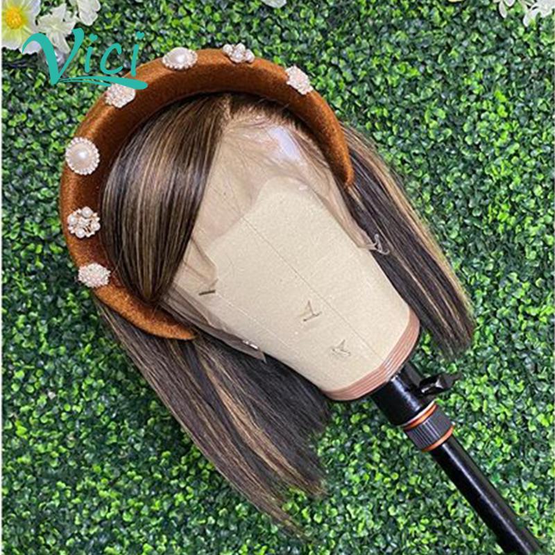 

Brown Lace Front Wig For Black Women Short Bob Wig Lace Front Human Hair Wigs Pre Plucked With Baby Hair Remy Brazilian, As pic