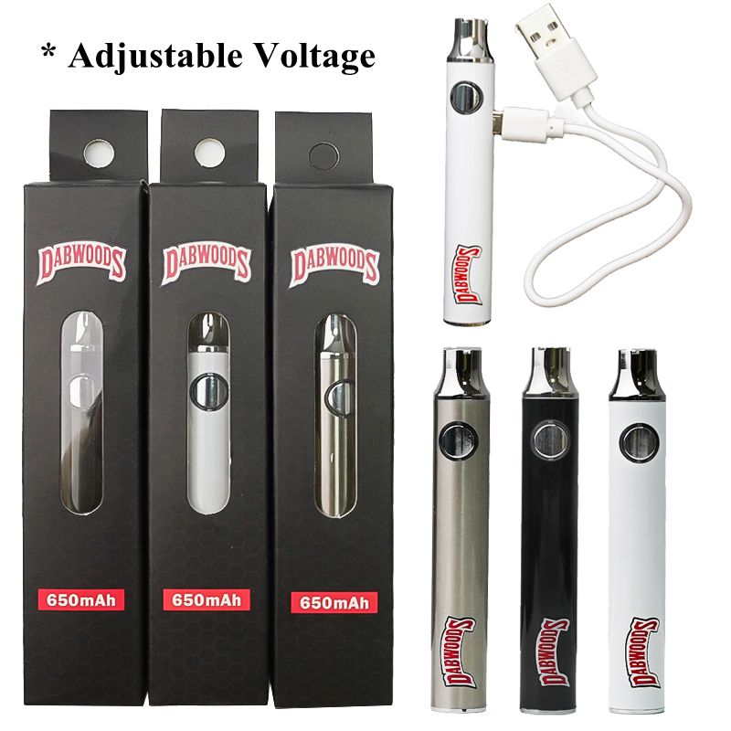 

Dabwoods Vape Batteries 510 Thread Vape Battery 650mAh Preheat Vaporizer Battery Variable Voltage Dabwoods Battery With USB Cable Packaging