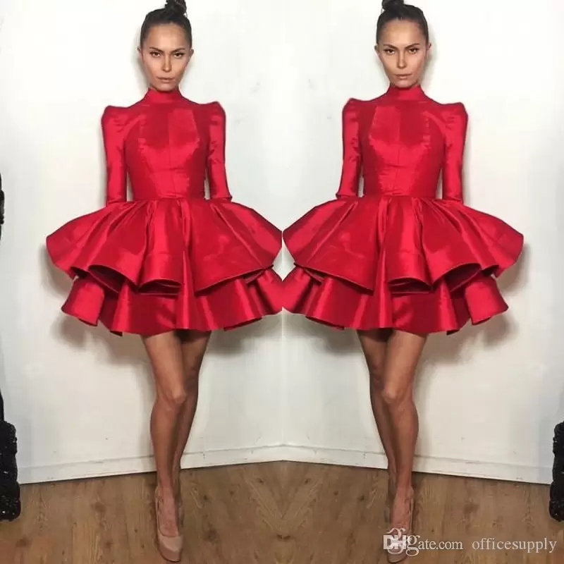 

Short Cocktail Dresses Red With Long Sleeve Tiered Ruffled Michael Costello Mini Prom Dress Girls Homecoming Dress, Ivory