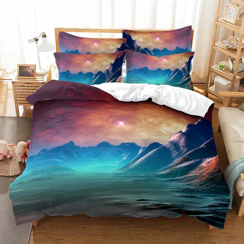 

3d Print Mountain Scenery Pattern Double Bed Sheets With Pillowcases Warm Soft Comforter Bedding Set1