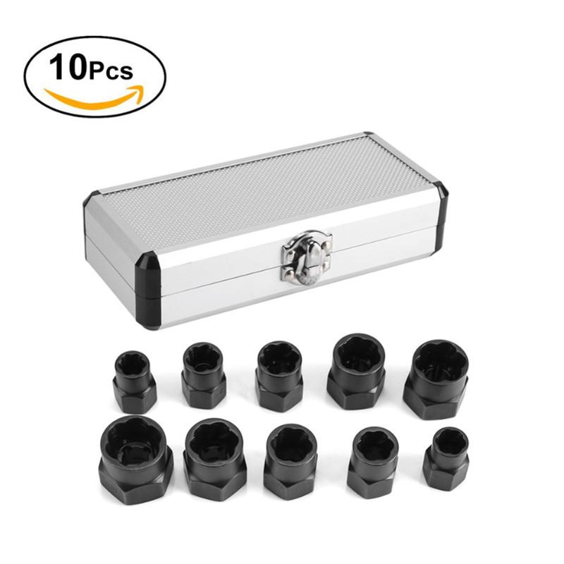 

ASCENDAS 10pcs /set Damaged Bolts Nuts Screws Remover Extractor Removal Socket Tools Set Threading Tool Kit With Box TP-0345