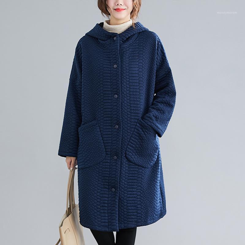 

Johnature Women Thick Warm Hooded Trench Vintage Button Coats 2019 Winter New Solid Color Pockets Casual Women Trench Coats1, Black