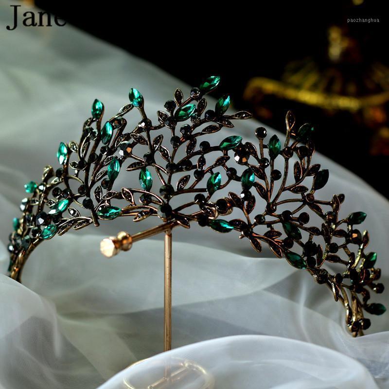 

JaneVini Green Rhinestone Bronzed Bridal Tiaras Beaded Headbands For Women Rhinestones Crystal Wedding Hair Jewelry Ornaments Clips & Barret, Golden;silver