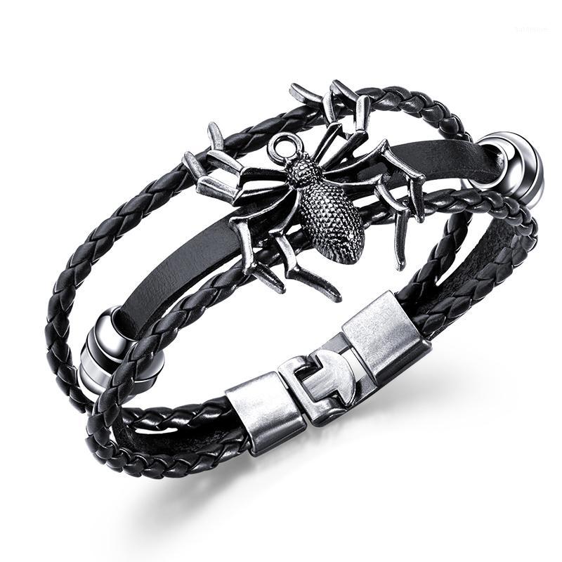 

Men Vintage Punk Gothic Spider Bracelet Hand Woven Multilayer Cowhide Fashion Bracelet1