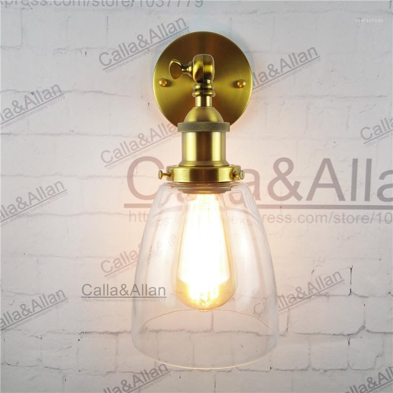 

vintage wall Sconce with Oval Cone Glass Shade Wall lighting Lamp antique brass E27 AC 110V/220V edison retro lamp1