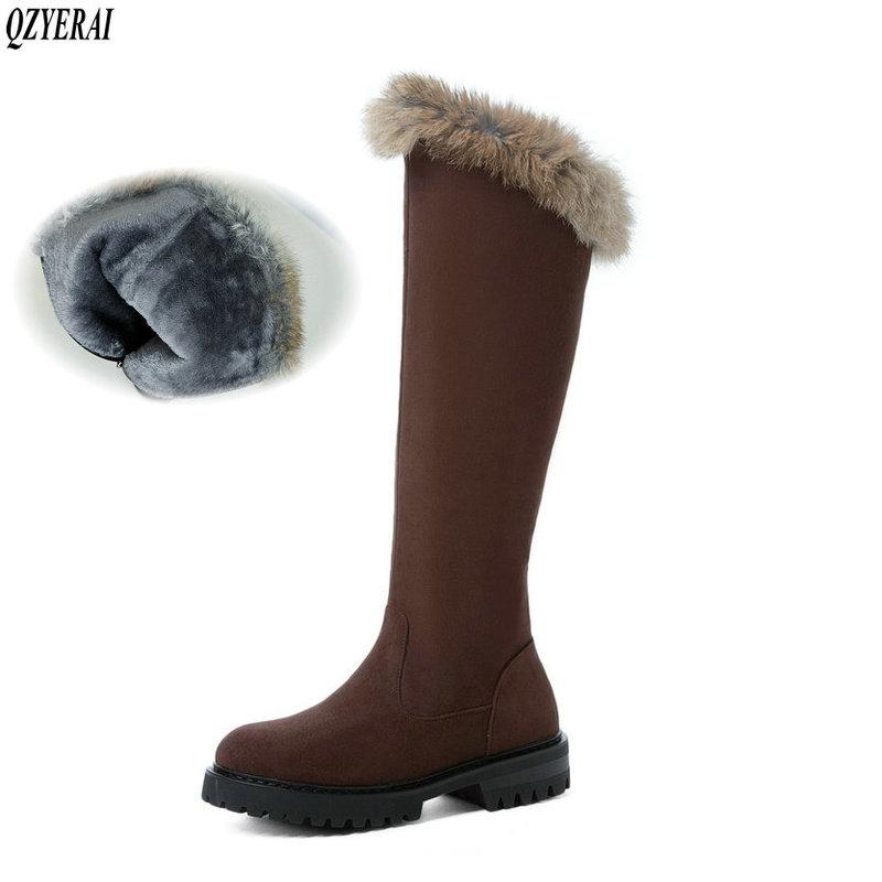 

QZYERAI New winter style warm Knee high boots snow boots Women Real hair Non-slip snow warm Women shoes, Black