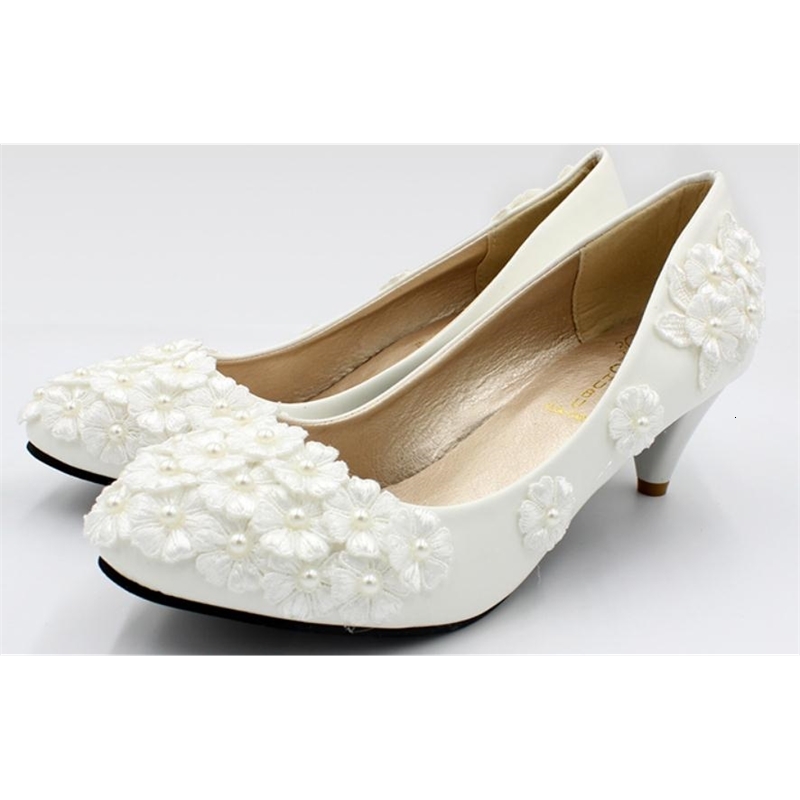 

2021 Women's in Spring and Autumn New Style Fine Round Head Flower Shoes Heel 3cm,5cm,8cm,flat Bottom @qqq898 4E51, White