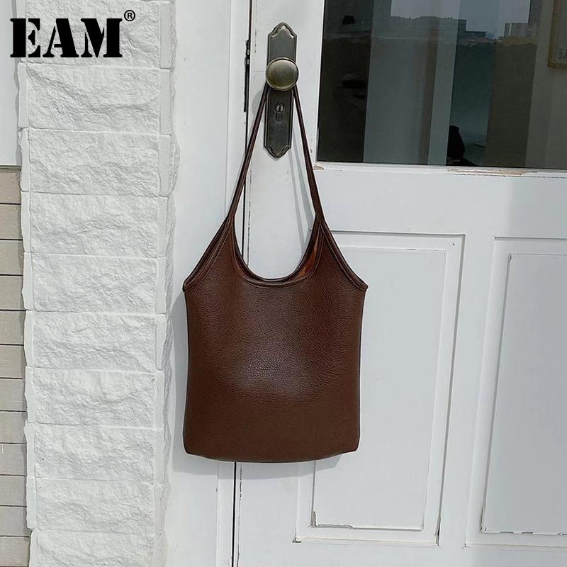 

[EAM] Women New Soft Tote Bag Large Capacity PU Leather Personality All-match Crossbody Shoulder Bag Fashion Tide 2021 18A1449, Black