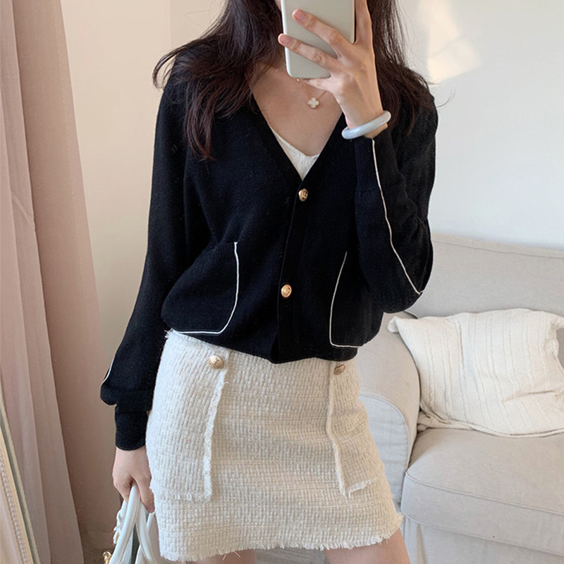 

2021 New Women's Cardinal Spring Fine Office Solid Lady Only Breasted Casual Ladies Sweaters Long Sleeve Pockets for the Female Jpql, Beige