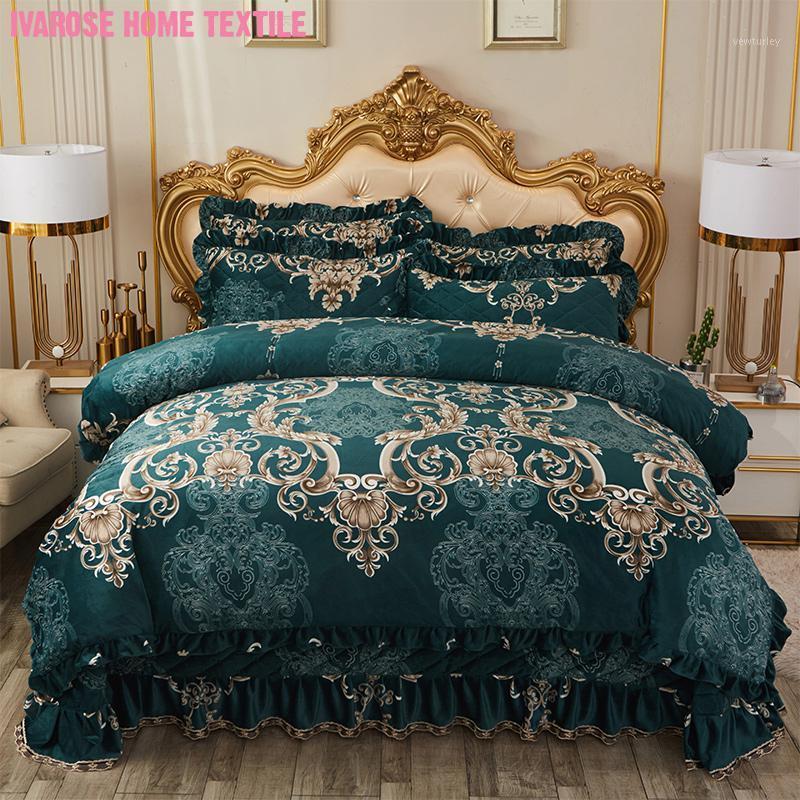 

Velvet Plush Shaggy Duvet Cover Quilted Bedspread set Queen King Size 4/6Pcs Luxury Soft Warm Bedding set Comforter Cover1, Color 5