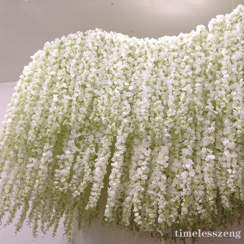 

24 Colors Silk Artificial Flower Wisteria 34CM Orchid String Rattan Home Garden Wall Hanging Flower Vine Centerpiece Christmas Party Wedding Decoration, As picture shown