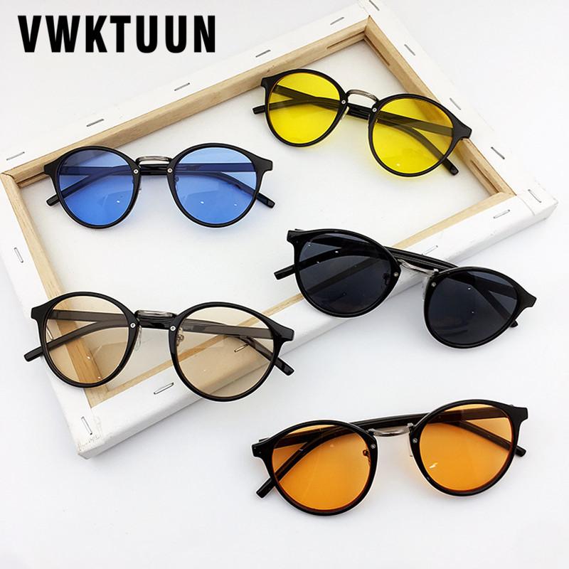 

VWKTUUN Round Sunglasses Women Vintage Small Frame Fashion Glasses Retro Colorful Lens Sunglasses UV400 Eyewear Yellow Sunglass